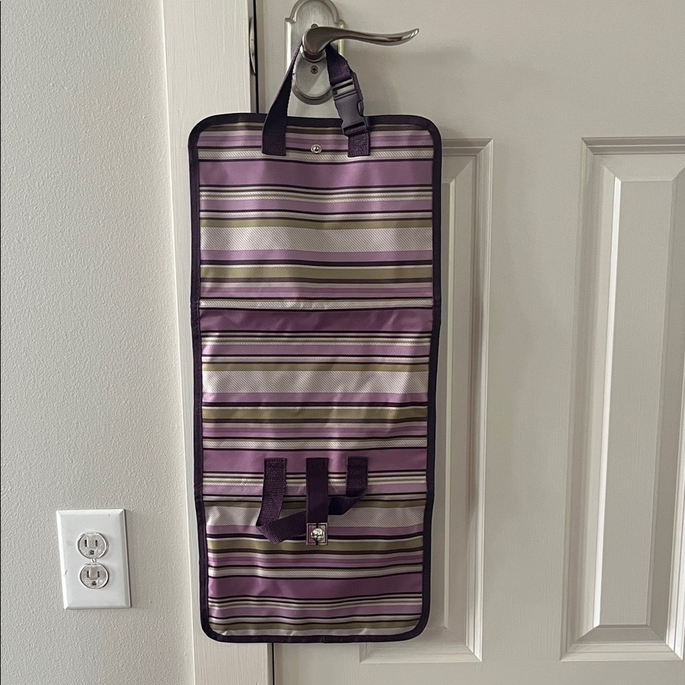 thirty-one Purple and Olive Striped Hanging Makeup Organizer